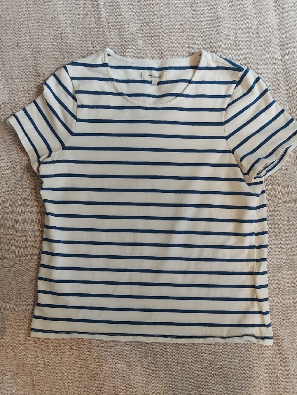 Madewell White and Navy Striped Tee